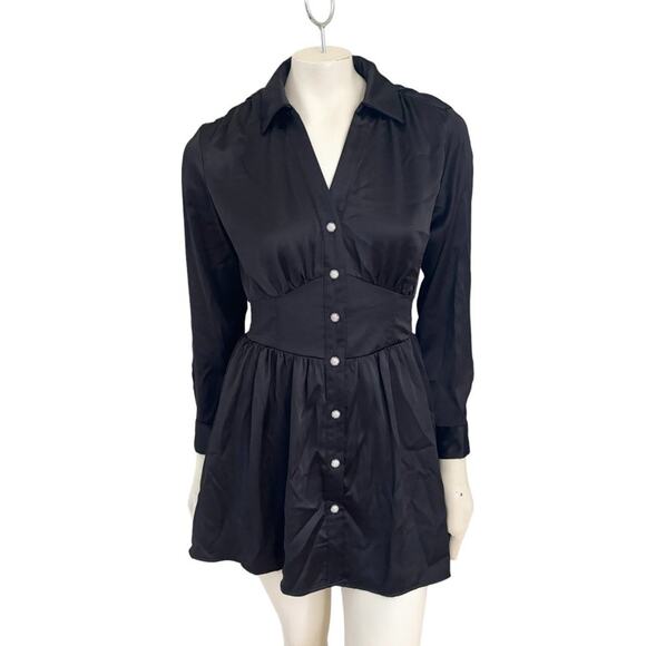 NWT ZARA Rhinestone Button Satin Mini Shirt Dress in Black SZ S - Picture 12 of 12